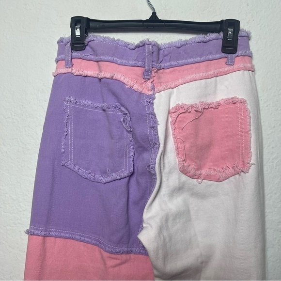 PAODIKUAI Women Patchwork Jeans Raw Hem Denim Pants Slim Bootcut Jean - Picture 5 of 11